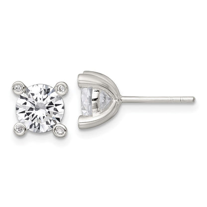 Sterling Silver Polished 4 Prong CZ Post Earrings