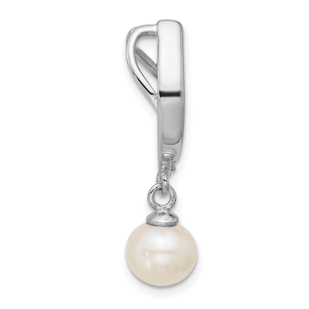 Sterling Silver Rhodium-Plated CZ Fwc Pearl Dangle Pendant