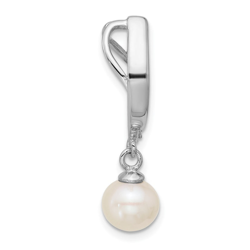 Sterling Silver Rhodium-Plated CZ Fwc Pearl Dangle Pendant