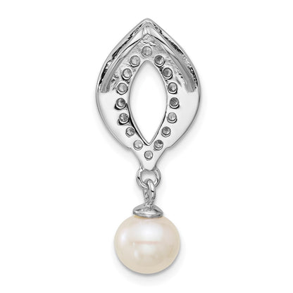 Sterling Silver Rhodium-Plated CZ Fwc Pearl Dangle Pendant
