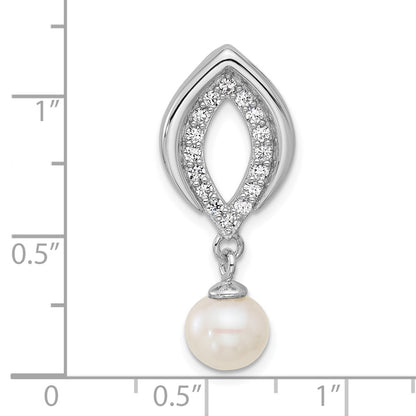 Sterling Silver Rhodium-Plated CZ Fwc Pearl Dangle Pendant