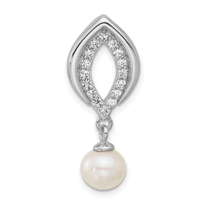 Sterling Silver Rhodium-Plated CZ Fwc Pearl Dangle Pendant
