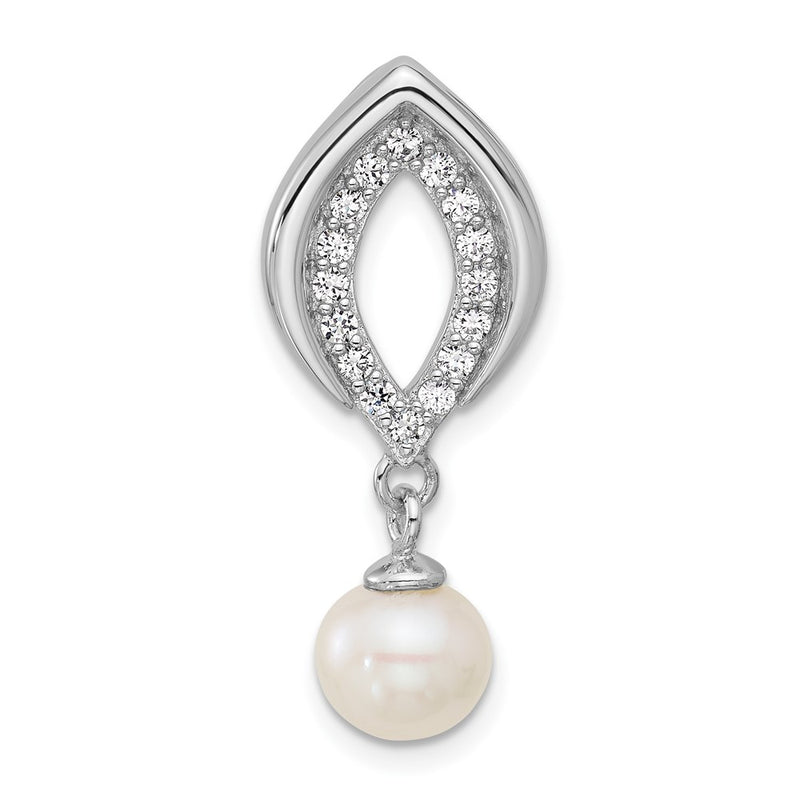 Sterling Silver Rhodium-Plated CZ Fwc Pearl Dangle Pendant
