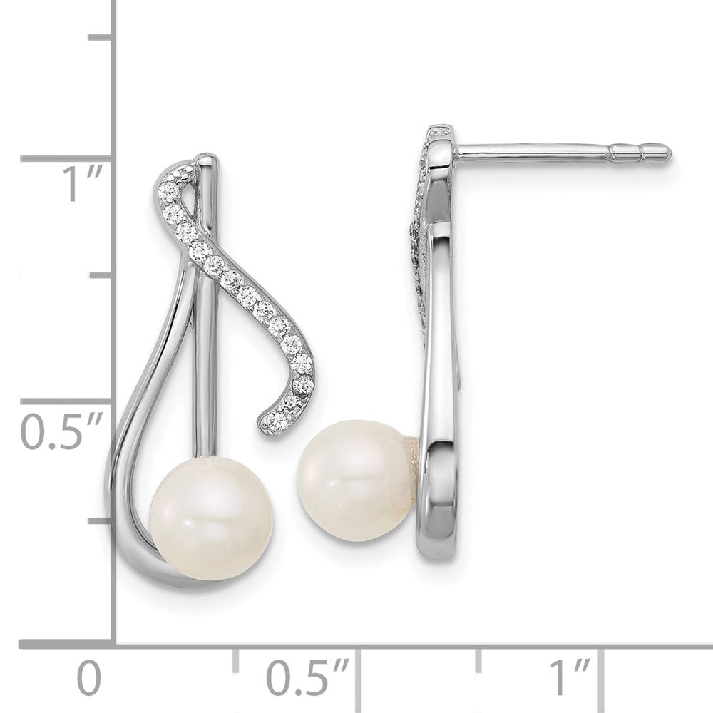 Sterling Silver Rhodium-Plated CZ Fwc Pearl Swirl Post Earrings