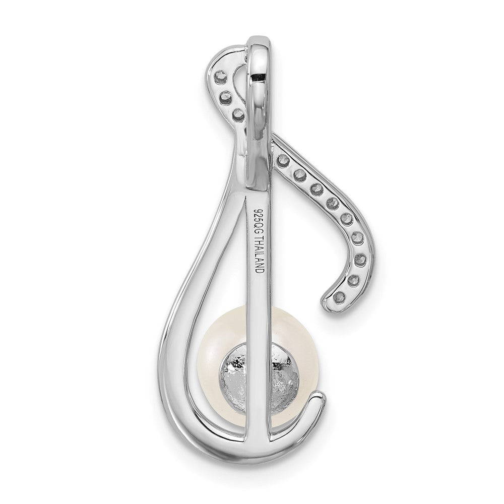 Sterling Silver Rhodium-Plated CZ Fwc Pearl Swirl Chain Slide Pendant