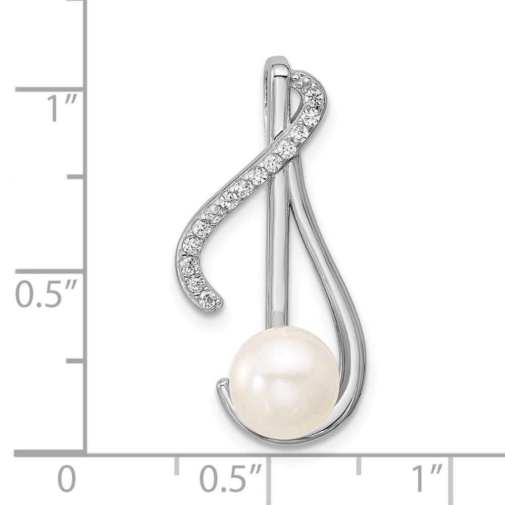 Sterling Silver Rhodium-Plated CZ Fwc Pearl Swirl Chain Slide Pendant