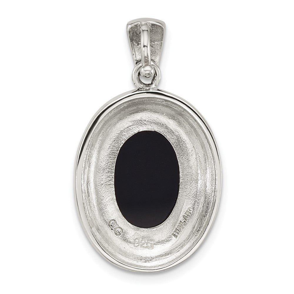Sterling Silver Antiqued Marcasite Black Agate and Mop Cameo Pendant