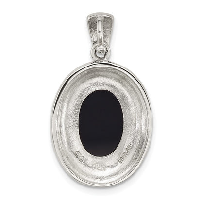 Sterling Silver Antiqued Marcasite Black Agate and Mop Cameo Pendant