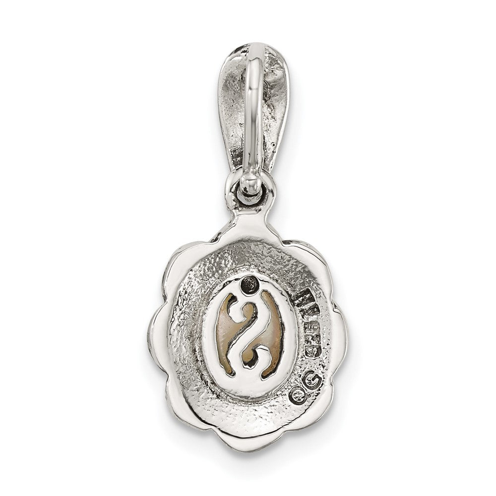 Sterling Silver Antiqued Marcasite and Mop Oval Fancy Pendant