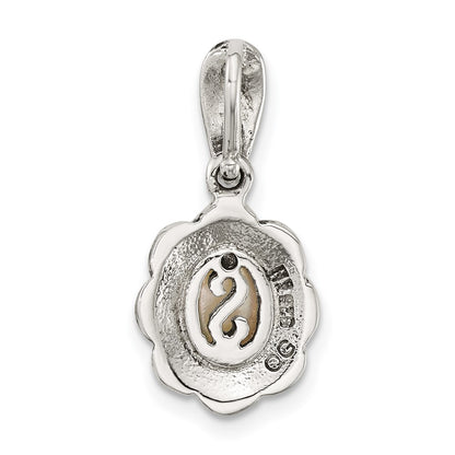 Sterling Silver Antiqued Marcasite and Mop Oval Fancy Pendant