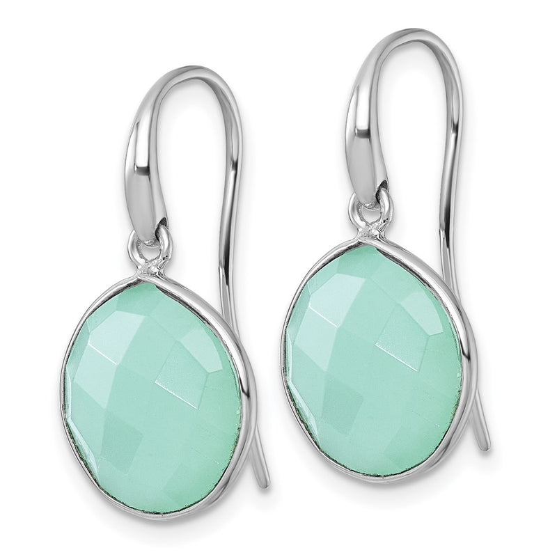 Sterling Silver Rhodium Plated Green Chalcedony Shepherd Hook Earrings