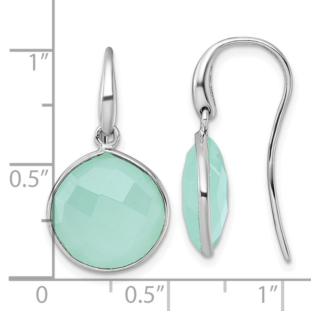 Sterling Silver Rhodium Plated Green Chalcedony Shepherd Hook Earrings