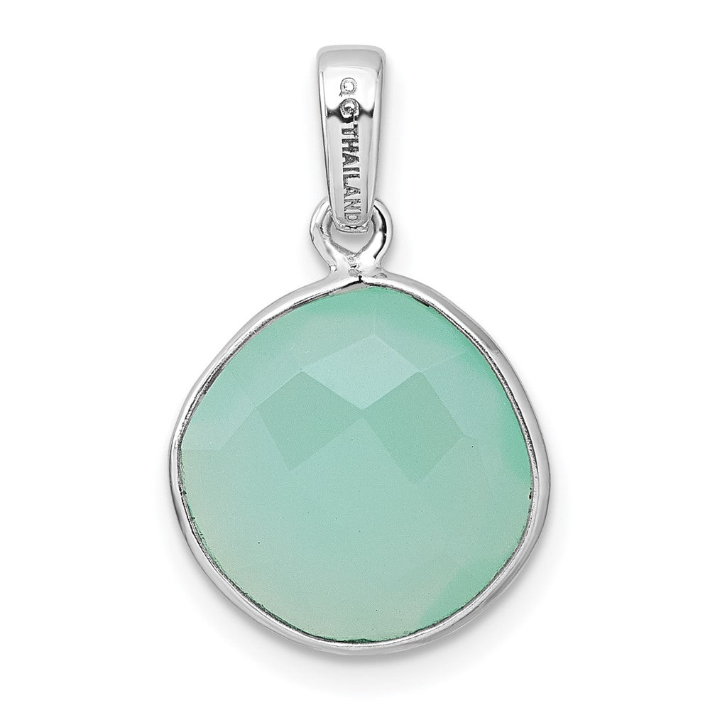 Sterling Silver Rhodium-Plated Polished Round Green Chalcedony Pendant