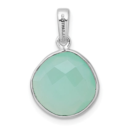 Sterling Silver Rhodium-Plated Polished Round Green Chalcedony Pendant