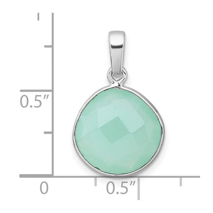 Sterling Silver Rhodium-Plated Polished Round Green Chalcedony Pendant