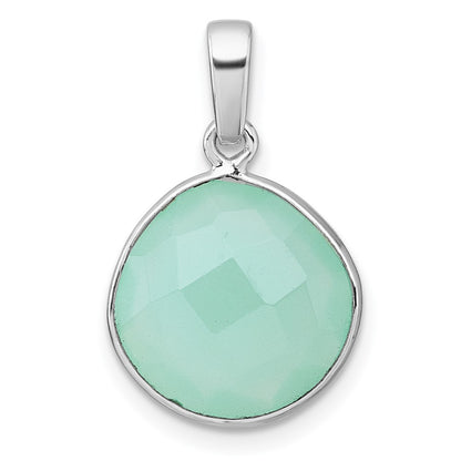Sterling Silver Rhodium-Plated Polished Round Green Chalcedony Pendant