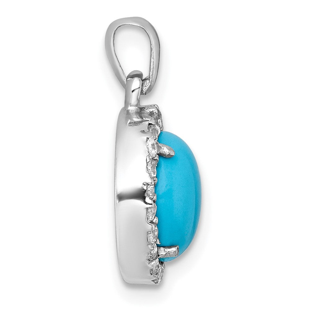 Sterling Silver Rhodium Plated CZ and Reconstituted Turquoise Circle Pendant