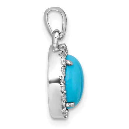 Sterling Silver Rhodium Plated CZ and Reconstituted Turquoise Circle Pendant