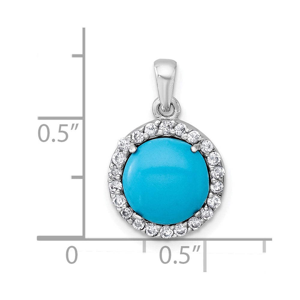 Sterling Silver Rhodium Plated CZ and Reconstituted Turquoise Circle Pendant