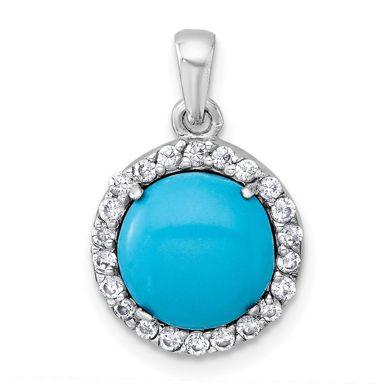 Sterling Silver Rhodium Plated CZ and Reconstituted Turquoise Circle Pendant