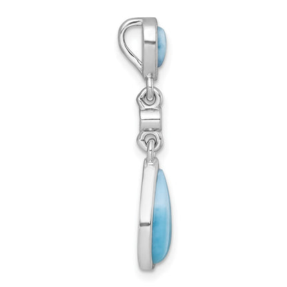 Sterling Silver Rhodium Plated Polished Larimar / CZ Teardrop Chain Slide Pendan