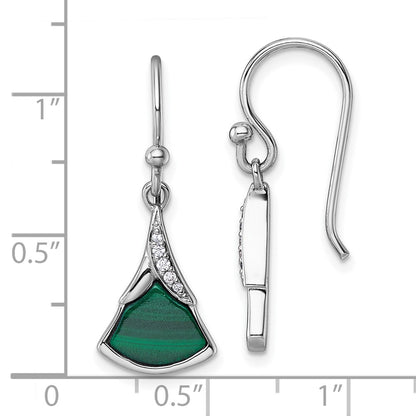 Sterling Silver Rhodium-Plated CZ and Malachite Dangle Earrings