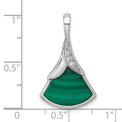 Sterling Silver Rhodium-Plated CZ and Malachite Pendant