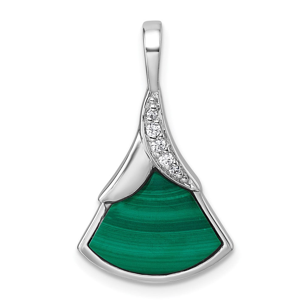 Sterling Silver Rhodium-Plated CZ and Malachite Pendant