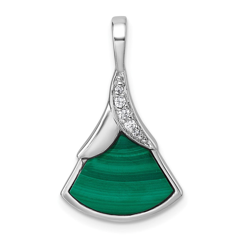 Sterling Silver Rhodium-Plated CZ and Malachite Pendant
