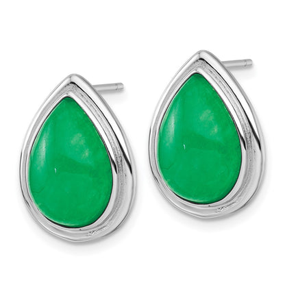 Sterling Silver Rhodium Plated Pear Shaped Dyed Jade Quartz Post Earrings