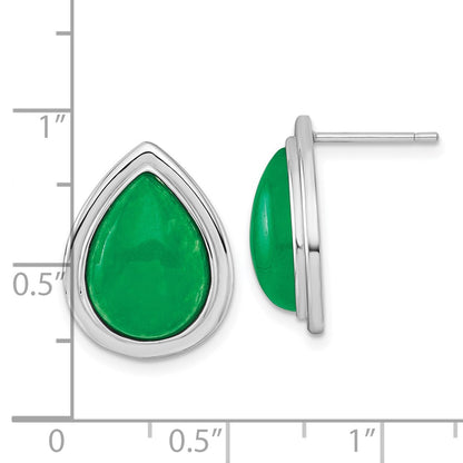 Sterling Silver Rhodium Plated Pear Shaped Dyed Jade Quartz Post Earrings