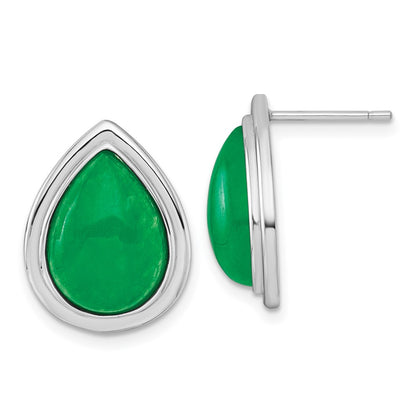 Sterling Silver Rhodium Plated Pear Shaped Dyed Jade Quartz Post Earrings