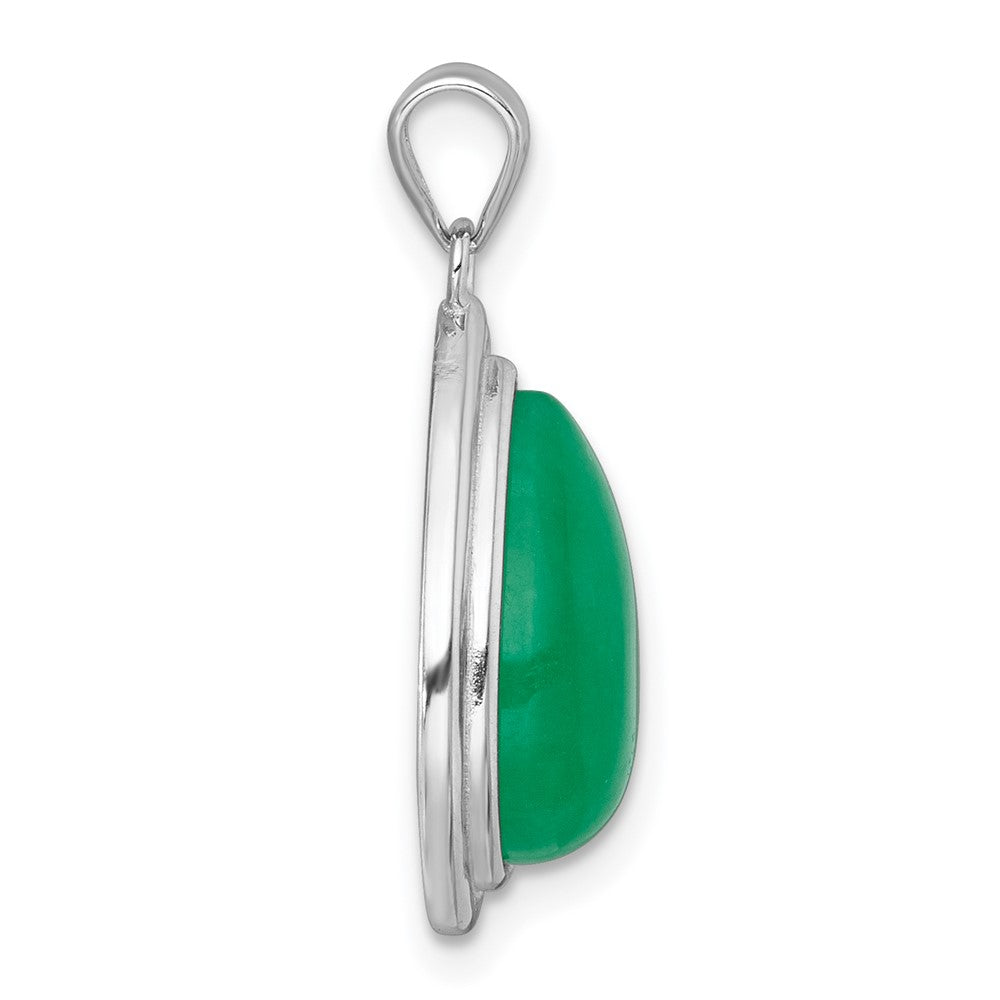 Sterling Silver Rhodium-Plated Pear Shaped Dyed Jade Quartz Pendant