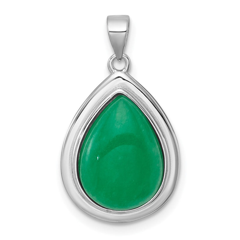 Sterling Silver Rhodium-Plated Pear Shaped Dyed Jade Quartz Pendant