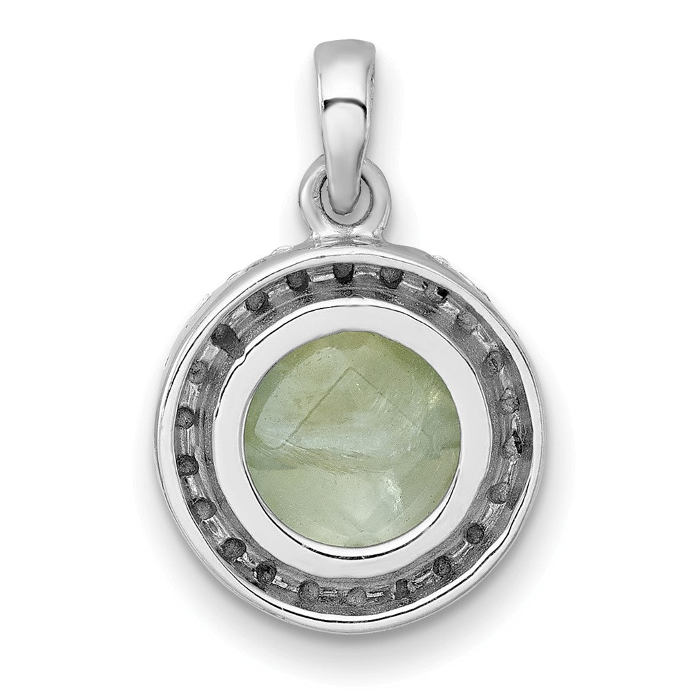 Sterling Silver Rhodium-Plated Polished CZ and Prehnite Circle Pendant