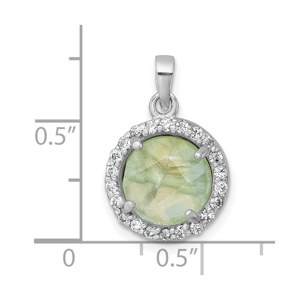 Sterling Silver Rhodium-Plated Polished CZ and Prehnite Circle Pendant