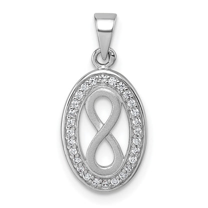 Sterling Silver Rhodium-Plated Polished and Satin CZ Infinity Pendant