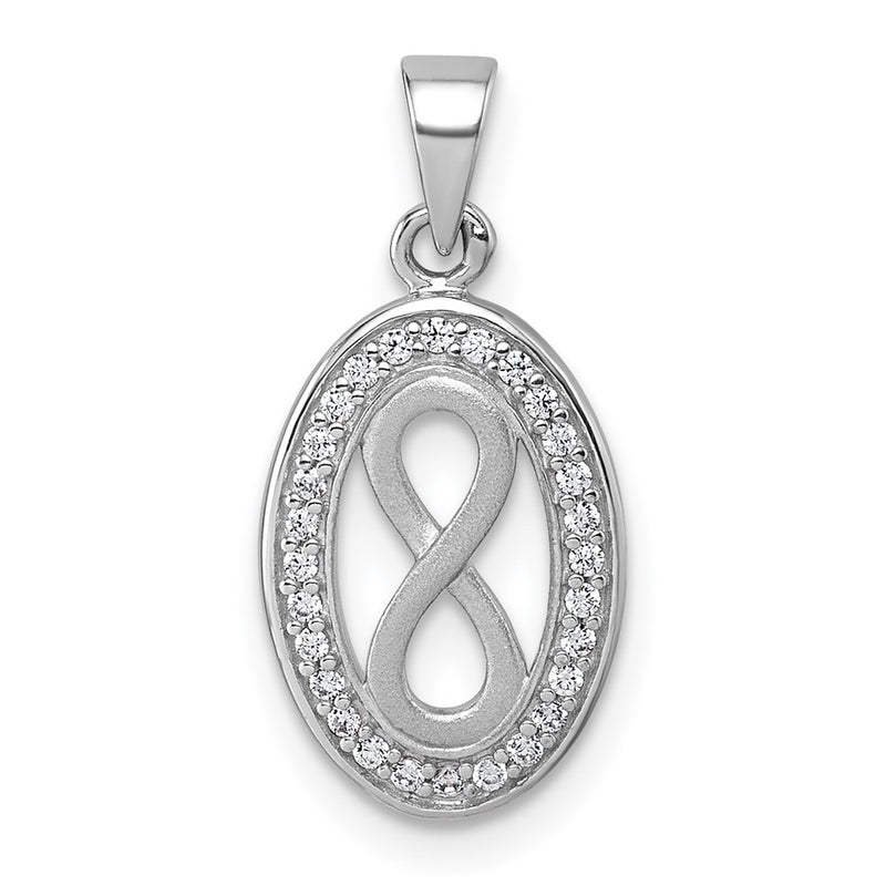 Sterling Silver Rhodium-Plated Polished and Satin CZ Infinity Pendant