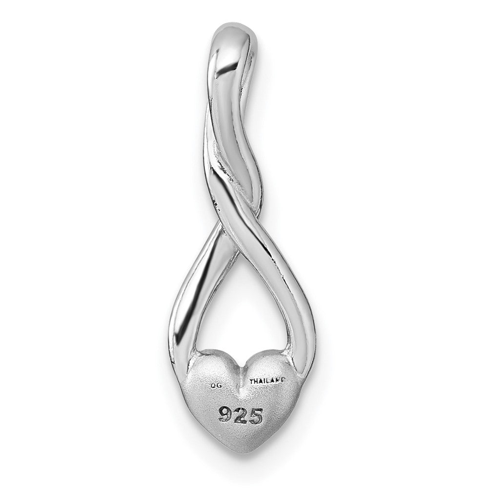 Sterling Silver Rhodium-Plated Polished / Brushed Fancy Heart Chain Slide Pendant