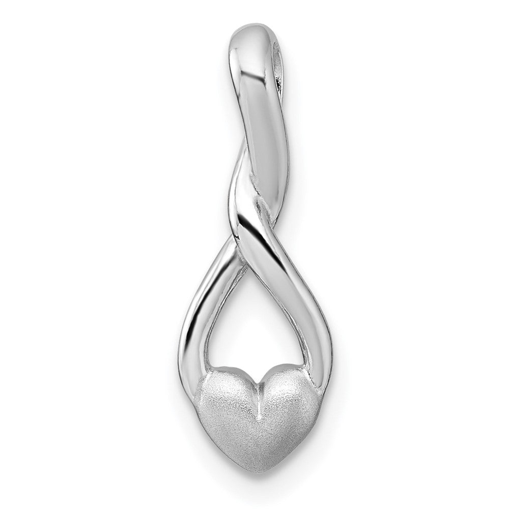 Sterling Silver Rhodium-Plated Polished / Brushed Fancy Heart Chain Slide Pendant