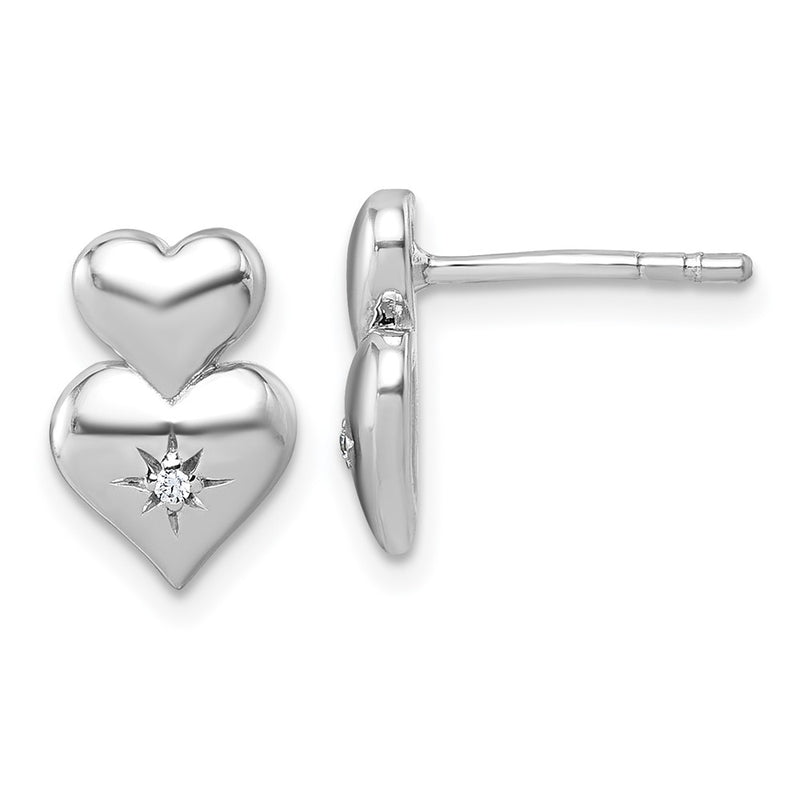 Sterling Silver Rhodium-Plated CZ Double Heart Post Earrings
