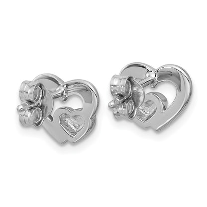 Sterling Silver Rhodium-Plated Polished Heart Inside Heart Post Earrings