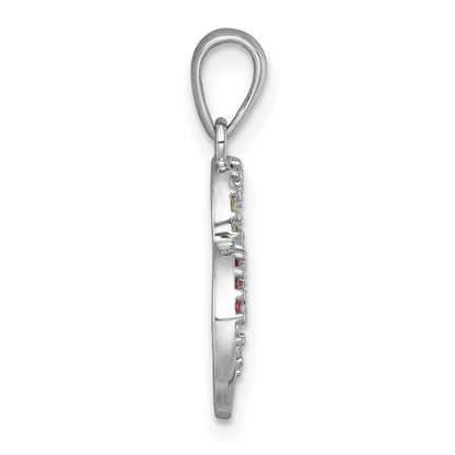 Sterling Silver Rhodium Plated Polished Multi Color Nano Crystals Heart Pendant