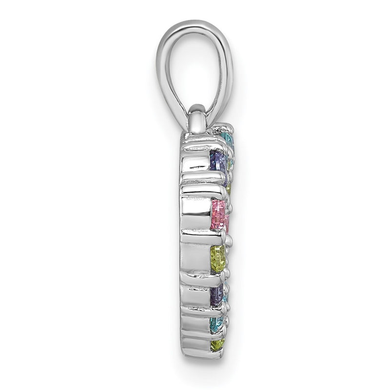 Sterling Silver Rhodium-Plated Multi Color CZ Heart Pendant