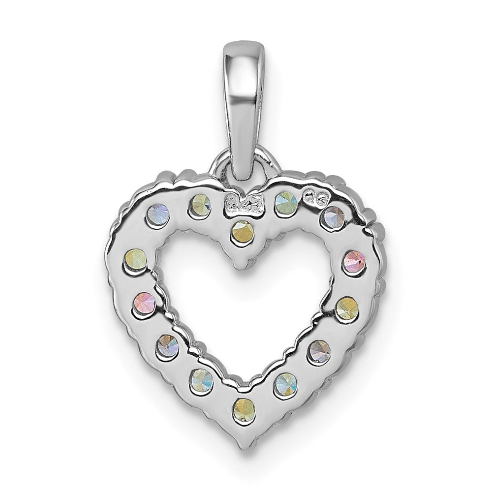 Sterling Silver Rhodium-Plated Multi Color CZ Heart Pendant