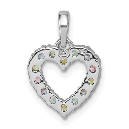 Sterling Silver Rhodium-Plated Multi Color CZ Heart Pendant