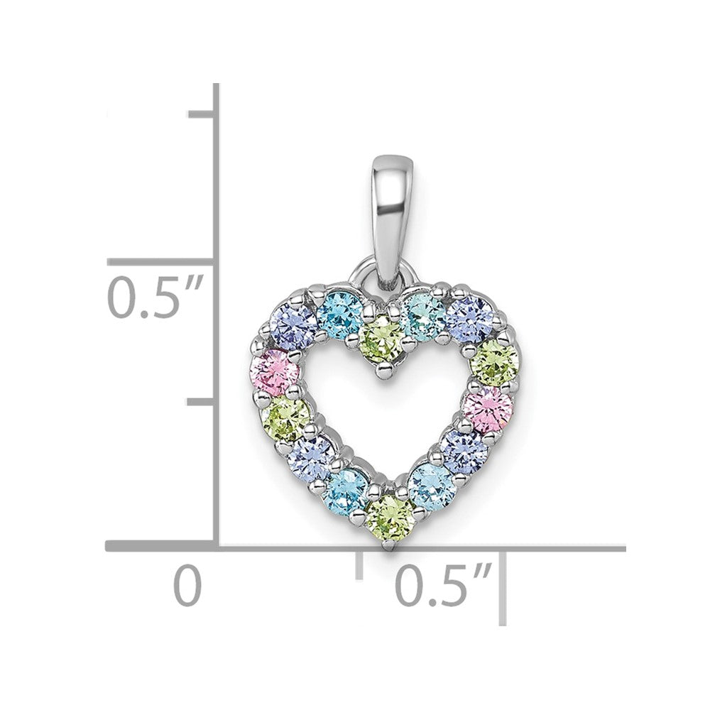 Sterling Silver Rhodium-Plated Multi Color CZ Heart Pendant