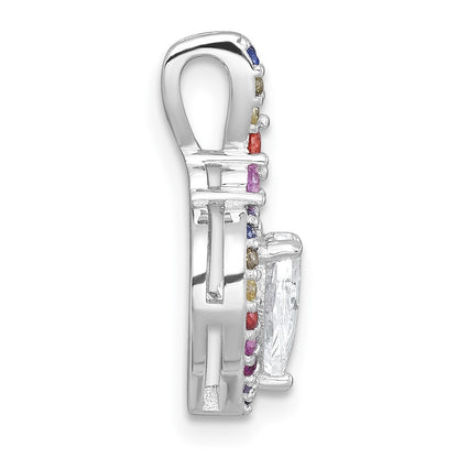 Sterling Silver Rh-Plt Polished Multicolor CZ Heart Chain Slide Pendant