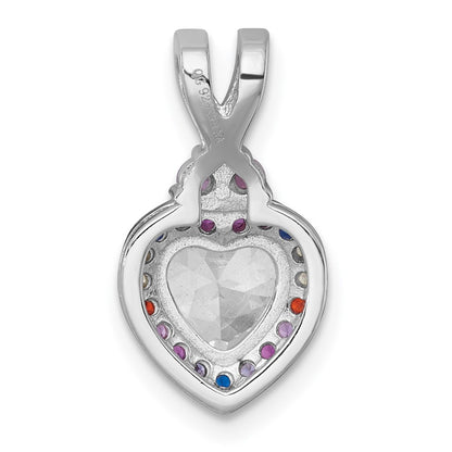 Sterling Silver Rh-Plt Polished Multicolor CZ Heart Chain Slide Pendant