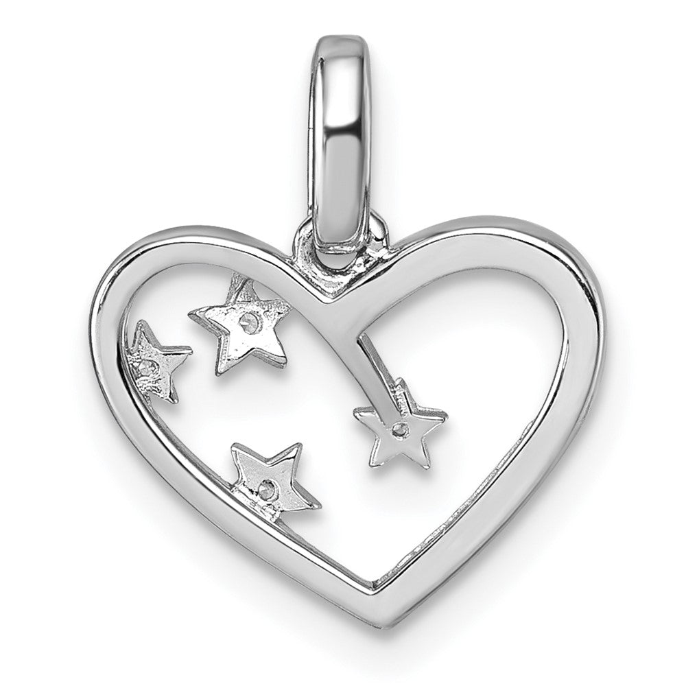 Sterling Silver Rhodium-Plated CZ Heart with Stars Pendant